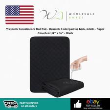 Washable Incontinence Bed Pad - Reusable Underpad for Kids,Adults,Elderly- Black