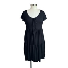 See you Monday Little Black Ribbed Causal Dress Front Tie Size Large NWT