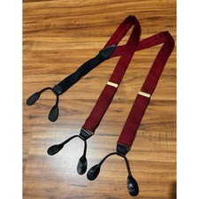 Vintage Red Jacquard and Black Leather Button Suspender Braces by CAS Germany