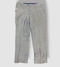 Perry Ellis Portfolio Men's Blue Linen-Blend Modern-Fit Dress Pants Size 38W 32L