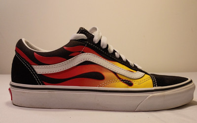 Vans Old Skool Black Flame Canvas Suede Shoe Men 6.5 Women 8 Sneaker Skateboard