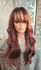 Red Wig with Bangs Red Long Wavy Wig Ombre Ginger Wig Free Part Lace Wig 13x6