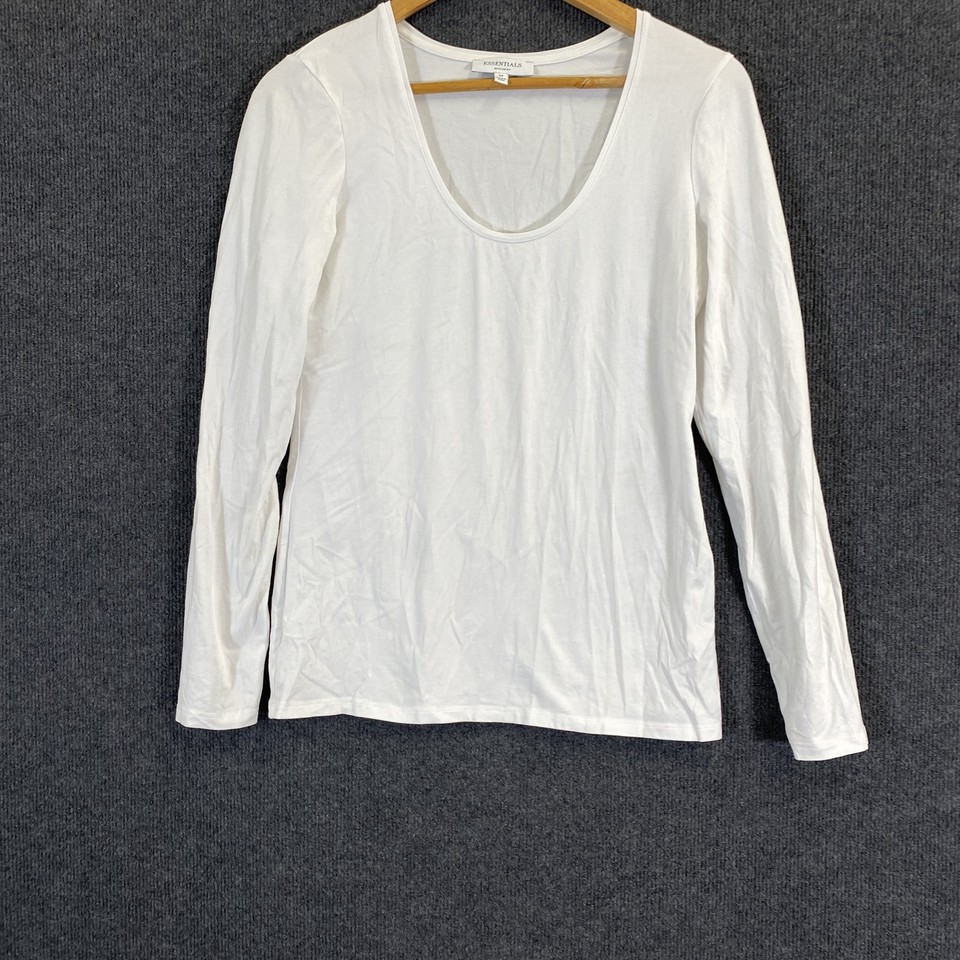 Witchery Shirt Womens M White Cotton Top Tee Scoop Neck Long Sleeve Casual