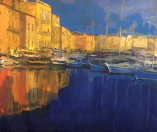 Marina by Yellow Houses | Oil on Canvas | Painting