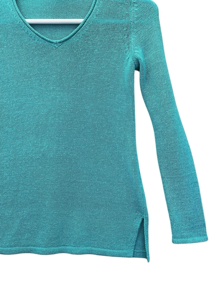 Suéter J. McLaughlin Para Mujer Azul Cuello en V Tejido Abierto Pullover Boho Talla XS Foto 3 de 4