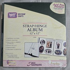 New Westrim Crafts Scrapbook Strap Hinge Photo Album Leather Green 12 X 12  Vtg