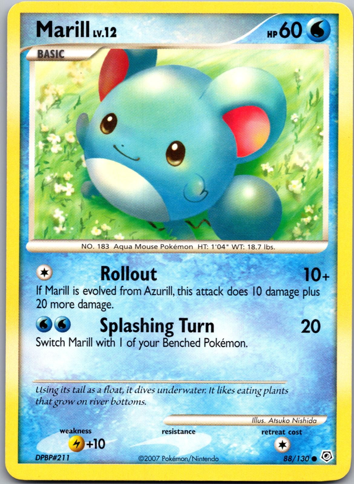 MARILL 88/130 2007 DIAMOND & PEARL COMMON POKEMON ATSUKO NISHIDA