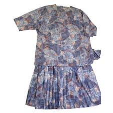 Vintage 2 Piece Set Floral Drop Waist Pleated Dress and Side Tie Top 18 USA Made