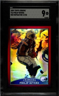 2009 TOPPS CHROME TC3 PHILIP RIVERS RED REFRACTOR 17/25 SGC 9