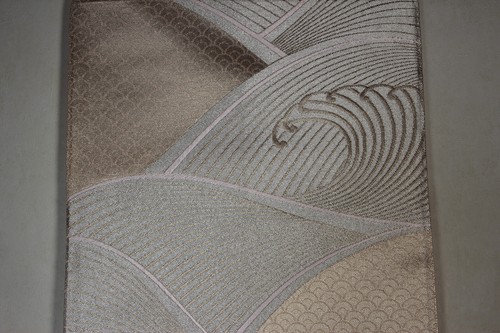 Japanese silk brocade obi fabric pink mauve silver wave pattern 31x50cm - Picture 16 of 24