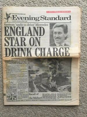 Evening Standard newspaper 9th May 1988 Mallard Steam Train Kenny Sansom