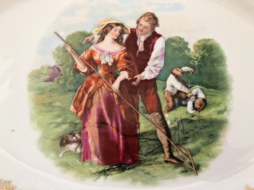 German RETICULATED PORCELAIN Oval Plate Over 100 years old #190 White Gold Paint - Picture 6 of 11