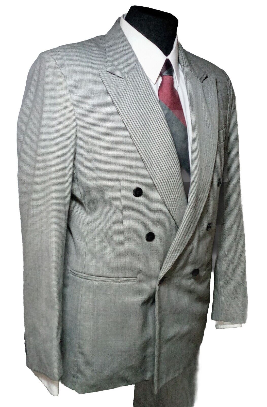 John Henry Wool Blend Gray Salt & Pepper Houndstooth Check Mens Suit Jacket 40L