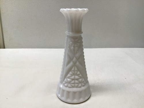 Vintage Anchor Hocking Stars and Bars Milchglas Knospenvase