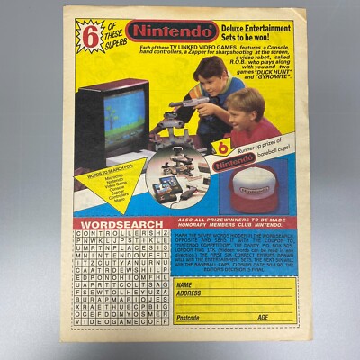 NINTENDO VIDEOSPIELE ENTERTAINMENT SET COMPETITION 1990 VINTAGE RETRO WERBUNG