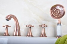 Antique Copper 5 Hole Deck Mount Bathroom Roman Tub Faucet with Hand Shower Set