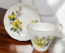 Vintage Tea Cup and Saucer Regency English Bone China Yellow Flower Gold Trim