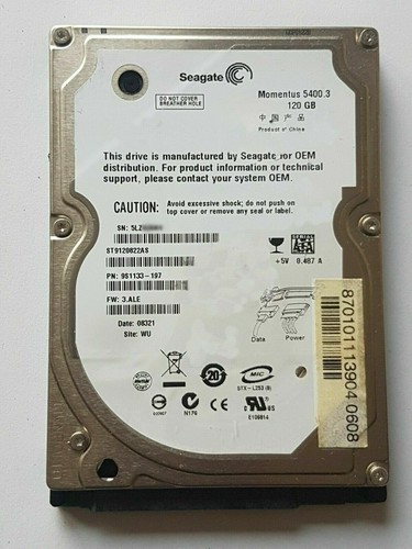 120 GB SATA Seagate Momentus 5400.3 ST9120822AS FW:3.ALE 8MB 2,5" Festplatte
