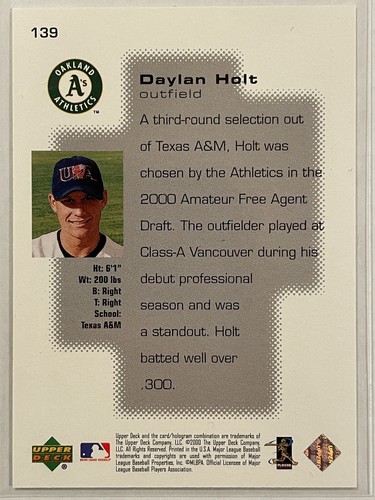 2000 Upper Deck Pros & Prospects Daylan Holt Prospective Superstars /1600 #139 - 第 3/3 張圖片