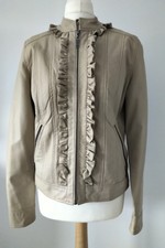 J2 By Jou Jou Women's Faux Leather Ruffle Jacket Beige Size Medium New