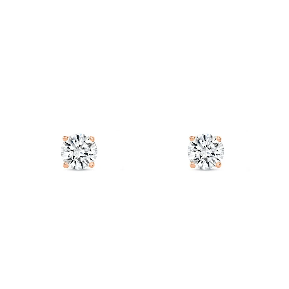 1/2 Ct Round Lab Created Grown Diamond Earrings 14K Rose Gold F/VS Basket Screw - Image 2 of 3