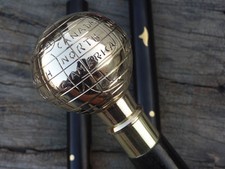 Antique Brass Globe Handle Wooden Vintage Style Walking Stick Cane Designer gift
