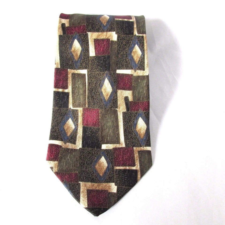 Fratelli Moda 经典男式丝绸领带绿色金色栗色领带手工制作意大利 — 第 2/4 张图片