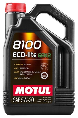 Motul 5L 8100 Eco-Lite Gen3 5W20 Engine Motor Oil for Chrysler Ford GM Fiat