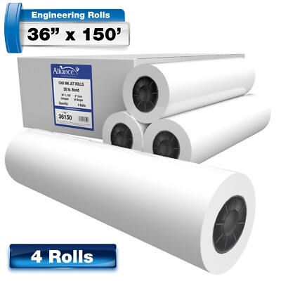 Alliance Wide Format Paper 36x150x2'', CAD Bond Rolls 92 Bright, 20lb. 4 Rls