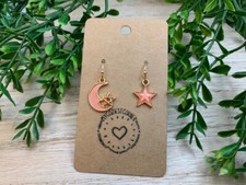 Mismatched Moon and Star Dangle Earrings Celestial Earrings Hypoallergic