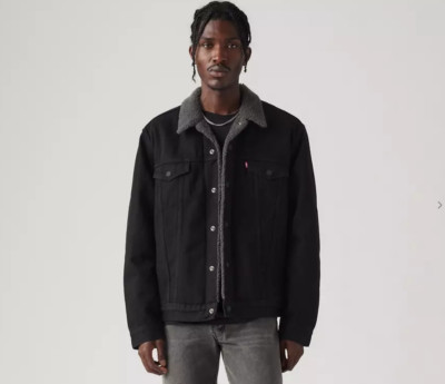 SALE!!! Levis Sherpa Jacket Denim Trucker Jackets Duvall - Black 163650054