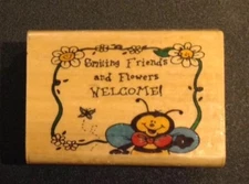 Westwater Smiling Friends And Flowers Welcome Rubber Stamp Bee
