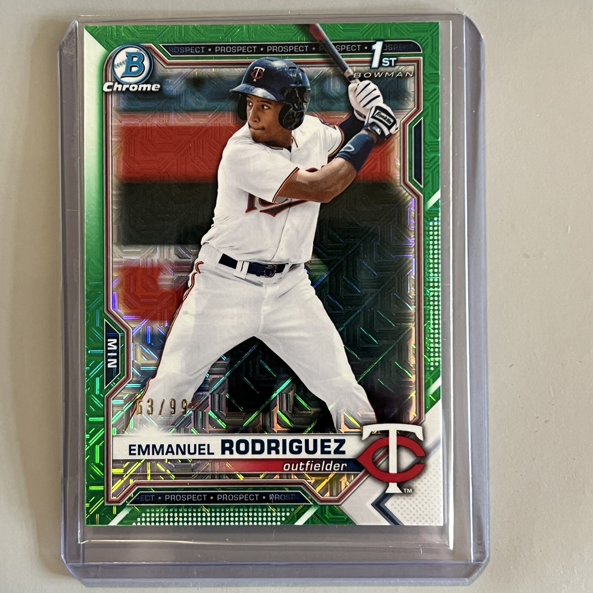 Emmanuel Rodriguez Bowman Chrome Mega 2021 Green Mojo 1st /99 BCP 