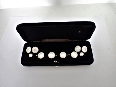 Art Deco Larter & Sons 14K Yellow & White Gold Mother Of Pearl Cufflinks Set Box