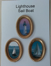 Dollhouse Miniature Set 3 Natucial Lighthouse & Sailboat Pictures  1:12 Scale