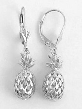 14K Solid White Gold 3D Pineapple Earring W: 7.5 MM L: 1 1/4 33 MM E415-50