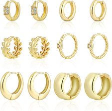 6 Pairs Small Gold Huggie Hoop Earrings for Women, 14K Gold Plated Cartilage