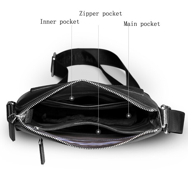 Black Genuine Leather Men's Sling Shoulder Messenger Bag