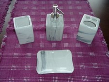 Ceramic Bathroom Vanity Accessory Set Marble Design 4 piece Brand New NIB