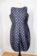 Eliza J 14 Blue Silver Metallic Polka Dot Pleated Tank Dress Pockets