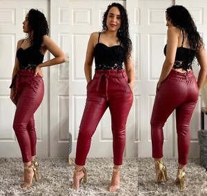 high waisted paperbag leather pants