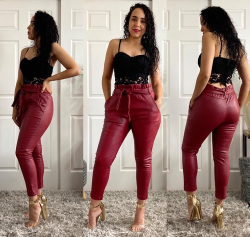 High Waisted Paperbag Faux Leather 