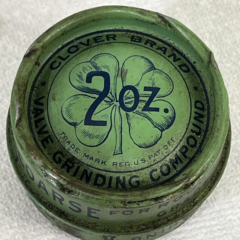 Vintage Clover Brand Valve Grinding Compound Advertising Tin 2oz Green
