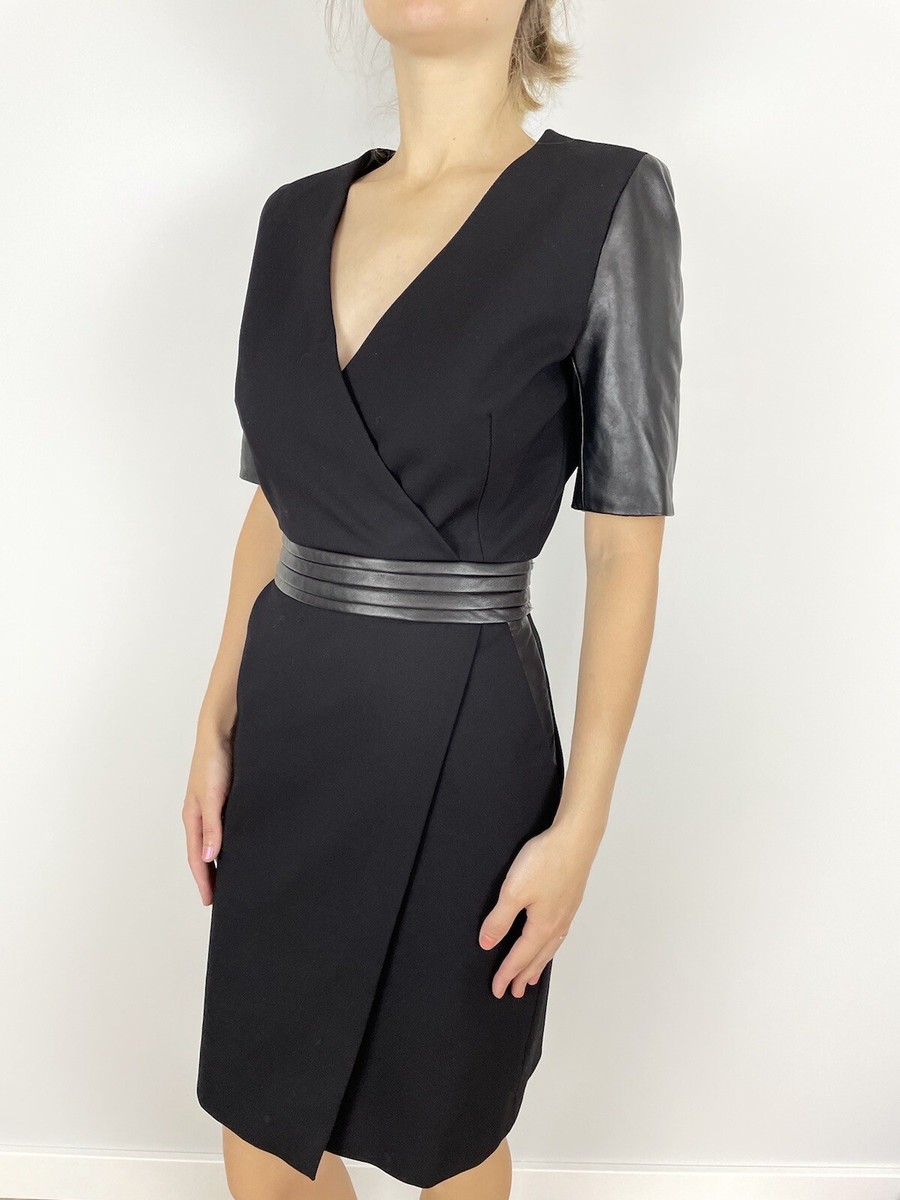 The Kooples Dress Women size Small Leather Details Sheath Dress Slit  Sleeveless | eBay