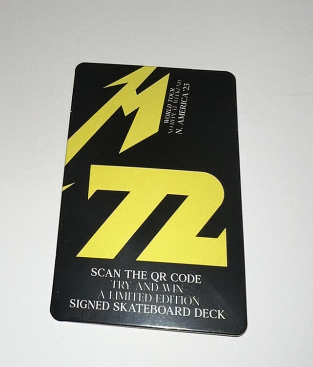 RARE 2023 Metallica M72 Skateboard Fan Card Contest Souvenir
