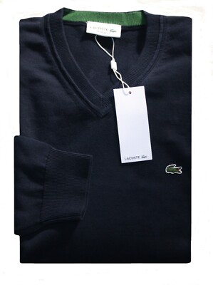 Lacoste Marine Blue Regular Fit V- Neck Pullover Size 9 Gr.XXXXL ( 4XL )