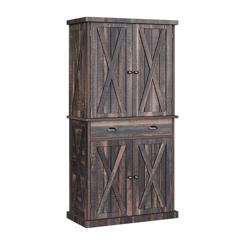 Wood Kitchen Storage Cabinets w/Drawer & Adjustable Shelve 72-in Pantry Cupboard - Picture 8 of 12