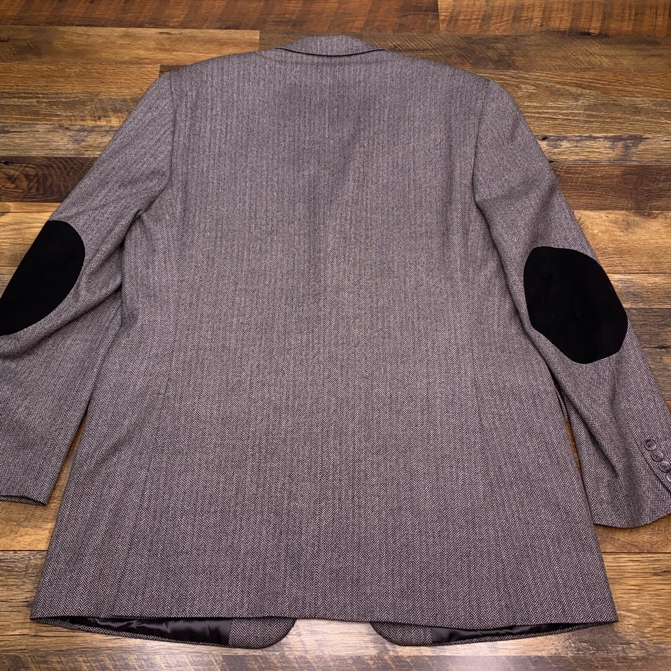 Jack Victor Sport Coat Mens 44L Gray Herringbone Elbow Pads Wool Lord & Taylor - Image 2 of 4