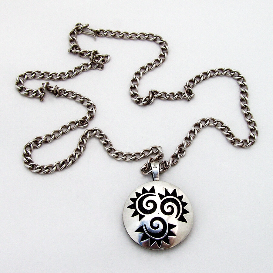 Bernard Dawahoya Hopi Double Sided Round Pendant Sterling Bernard Dawahoya Hopi Double Sided Round Pendant Sterling