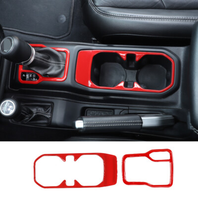 2×Red ABS Gear Shift Panel Water Cup Holder Trim For Jeep Wrangler JL JT 2018-23